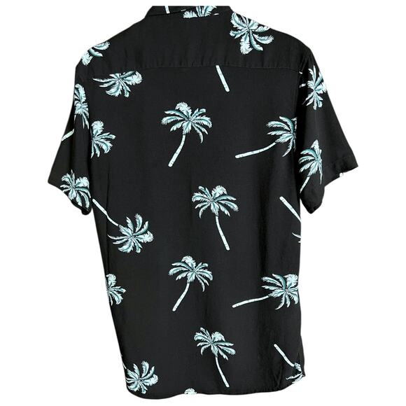 Men's Molokai Surf Co Black Green Palm Trees Button Up S/S Shirt - M - Picture 2 of 5